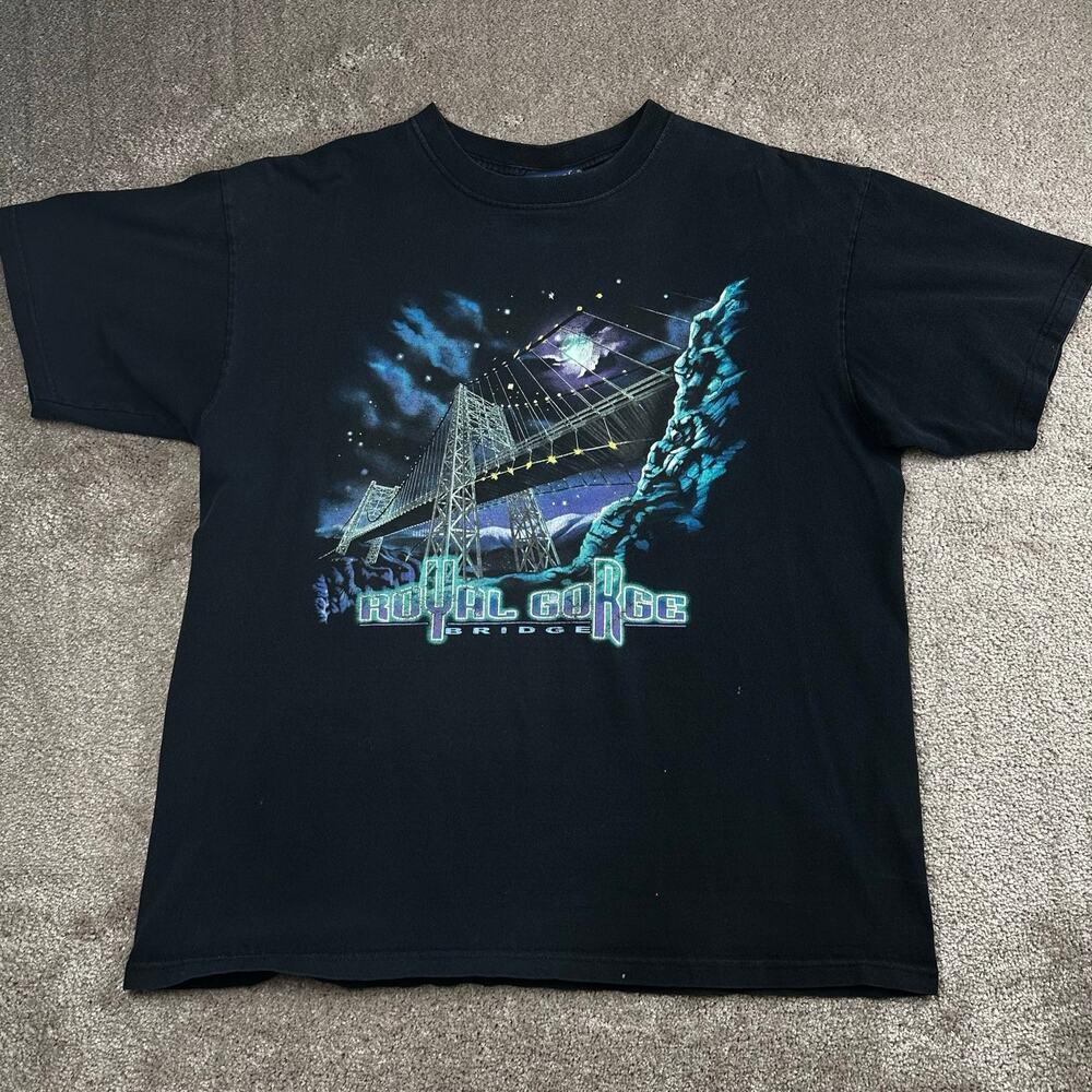 Royal Gorge Bridge Colorado T-Shirt Size L Night Sky Retro Indie Grunge Single